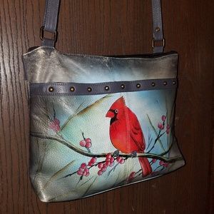 Anuschka hand-painted Cardinal leather hobo